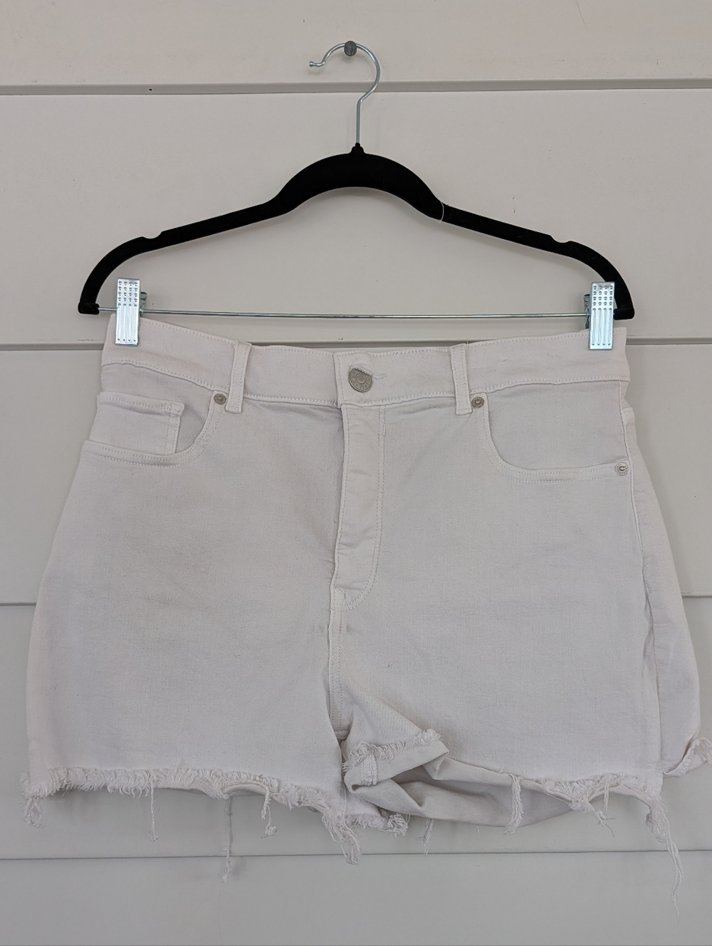 Express High-Rise Frayed Hem Jean Shorts, White, Size 10